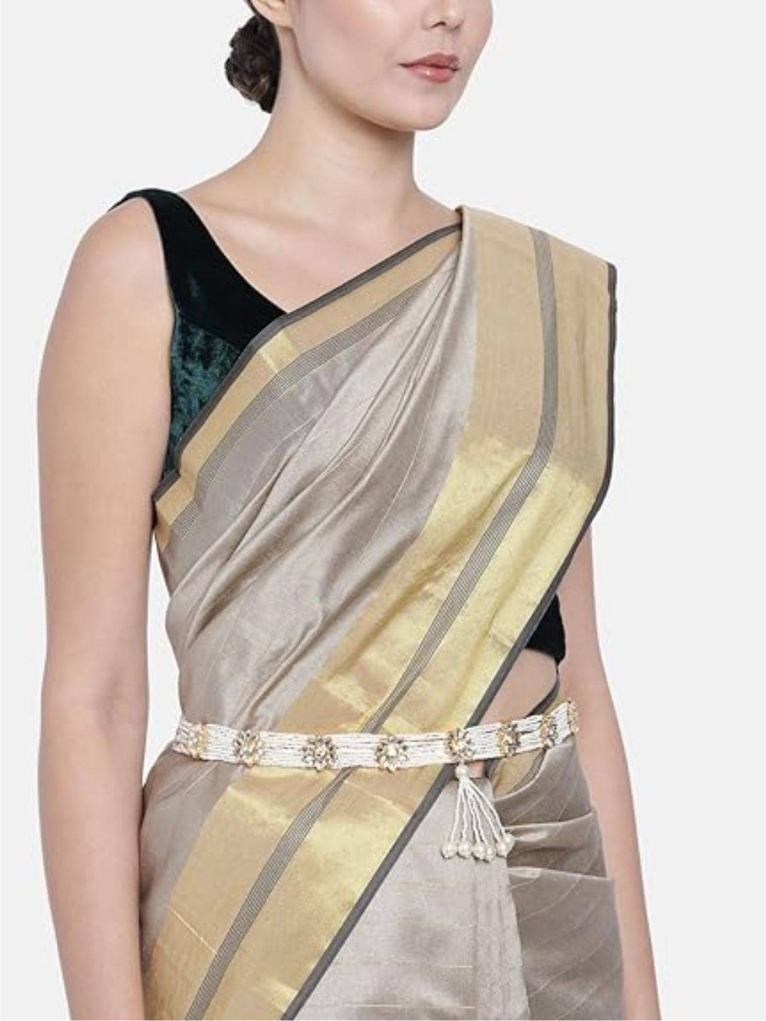 I Jewels Gold-Plated White Kundan Studded Adjustable Kamarbandh