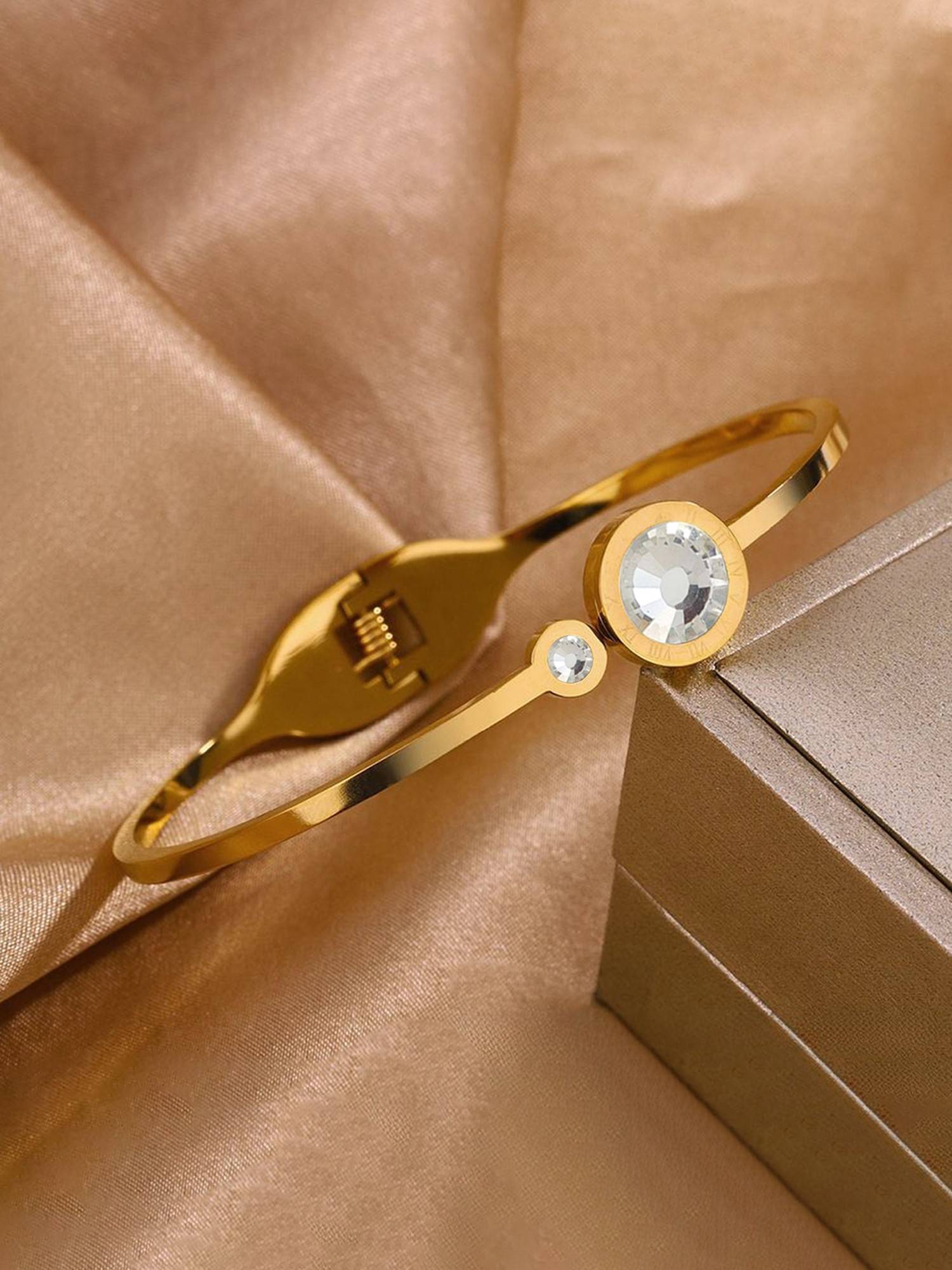 Designs & You Gold Plated Stone Embedded Anti Tarnish Bangle Style Bracelet