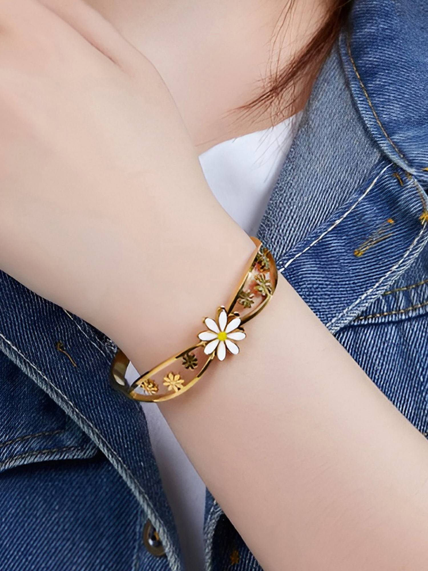 Designs & You Gold Plated Floral Anti Tarnish Bangle Style Bracelet
