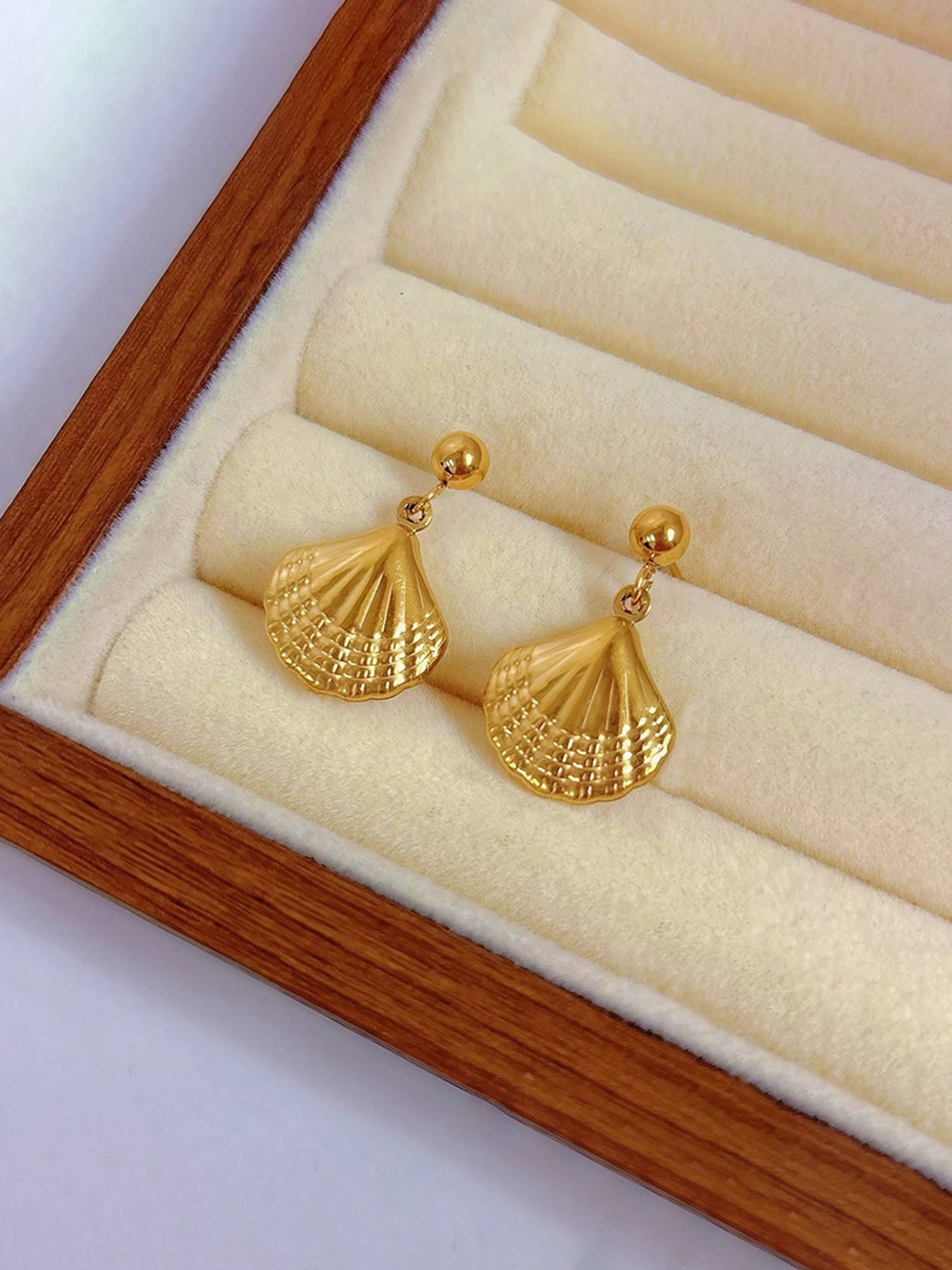 Designs & You Gold Plated Stainless Steel Anti Tarnish Shell Themed Drop Earrings