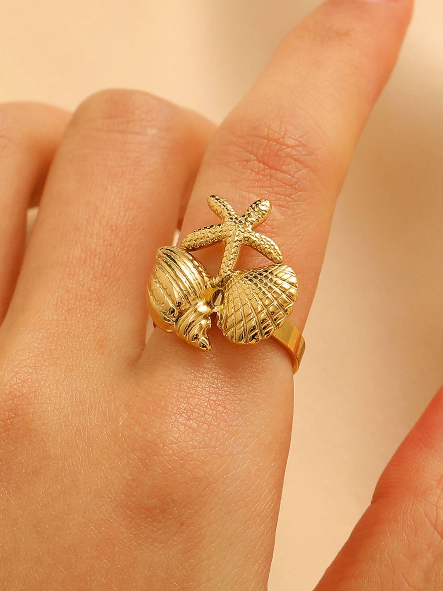 Designs & You Gold Plated Anti Tarnish Stainless Steel Sea Shell Themed Ring