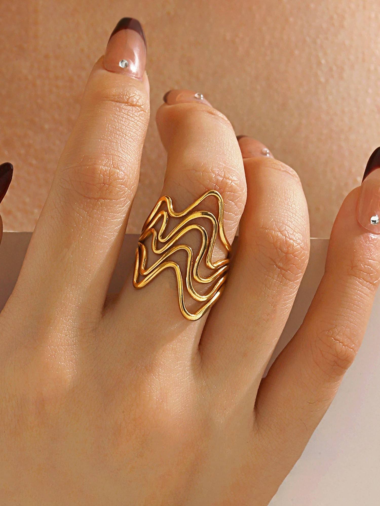 Designs & You Gold Plated Anti Tarnish Wave Style Contemporary Ring