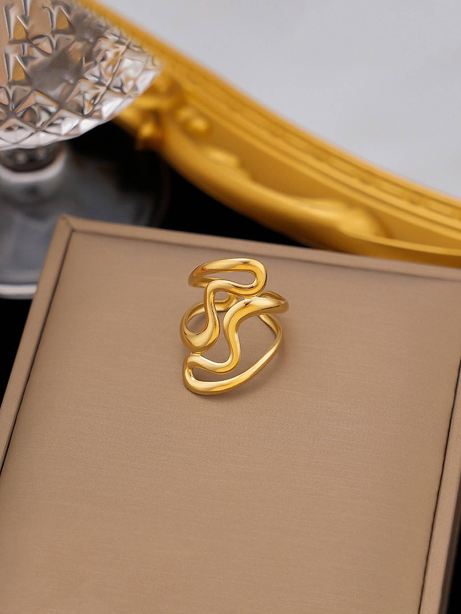 Designs & You Gold Plated Anti Tarnish Stainless Steel Irregular Contemporary Ring