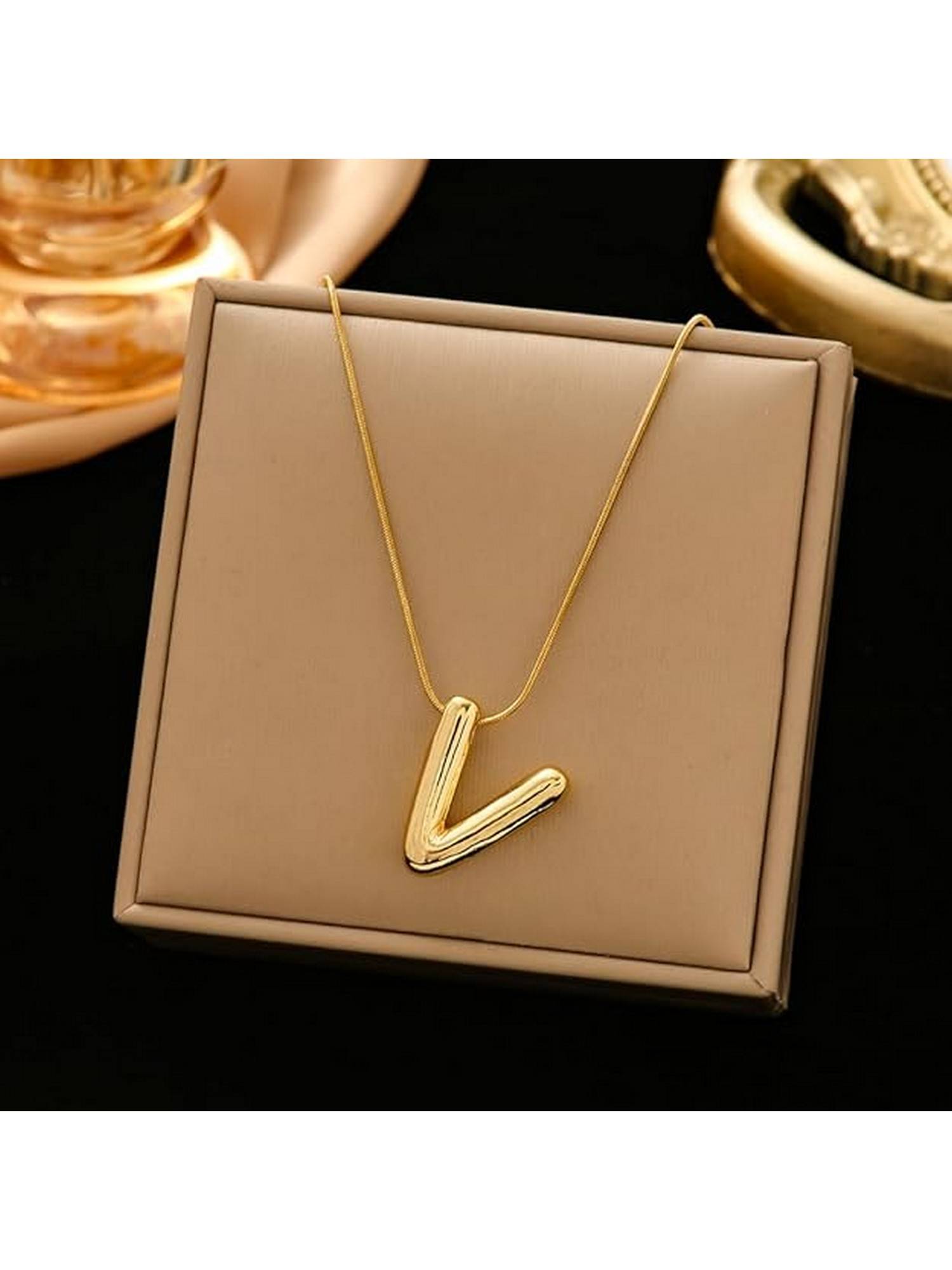 VIEN Bubble Letter Chunky Balloon Letter Initial Gold Plated Necklace