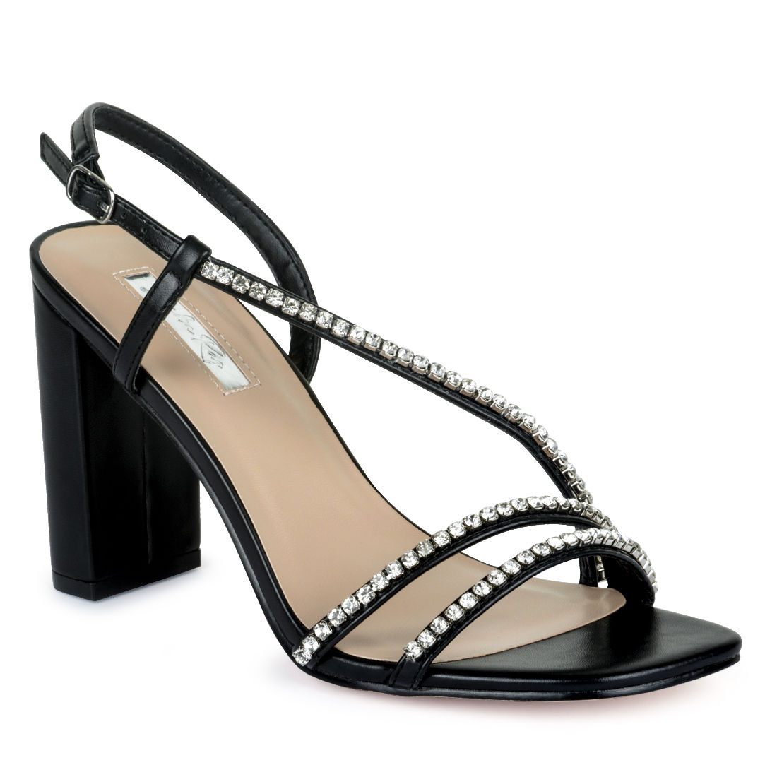 Buy London Rag Black Embellished Block Heel Sandal Online