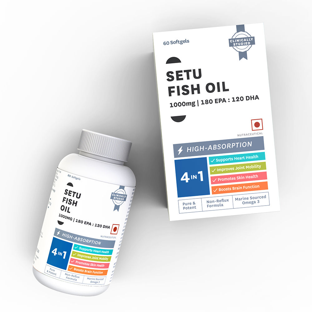 Setu Fish Oil Pure Marine Sourced 1000mg Omega 3-180mg EPA 120mg DHA-Brain, Heart & Joint Health