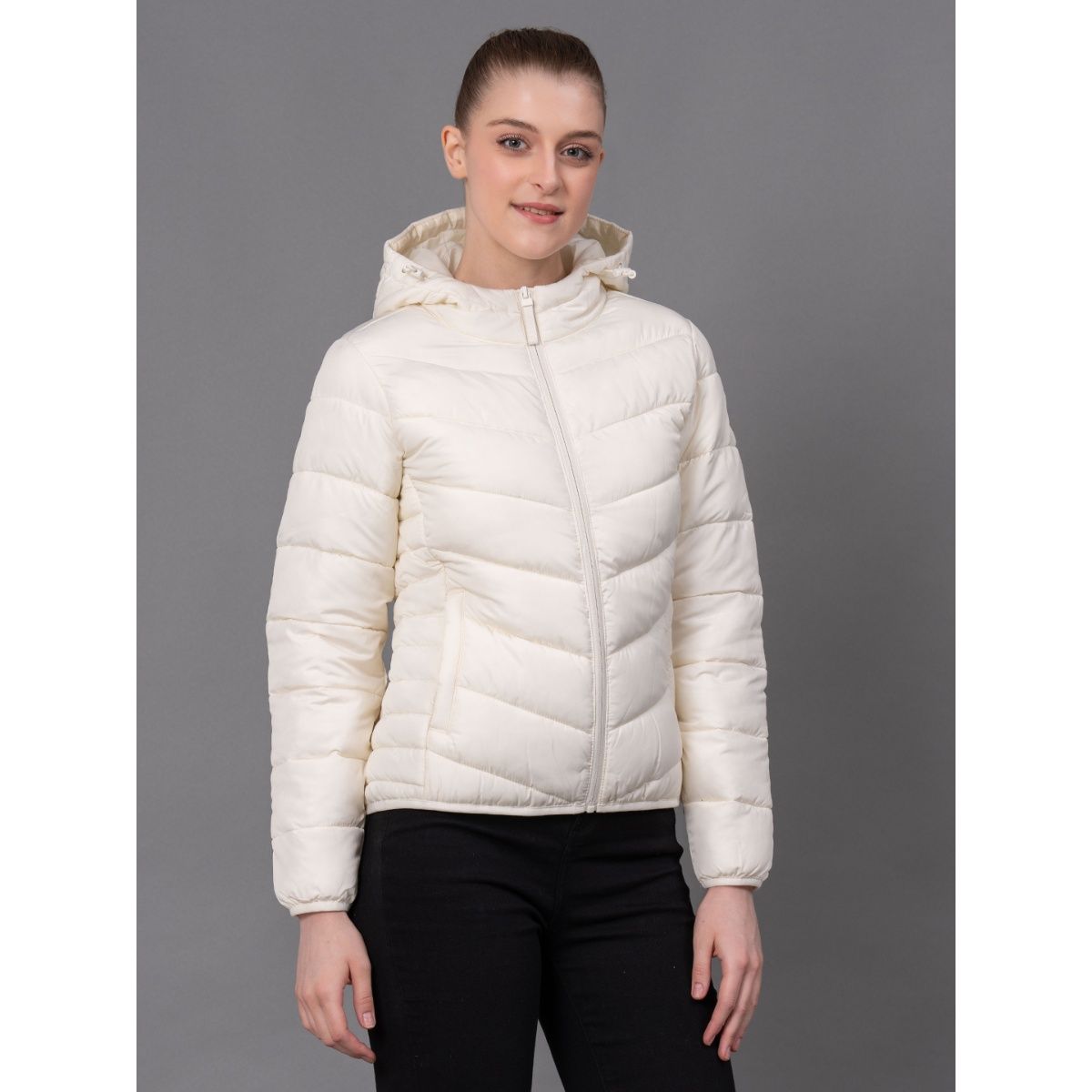 Red Tape Off White Polyester Solid Womens Padded Jacket: Buy Red Tape ...