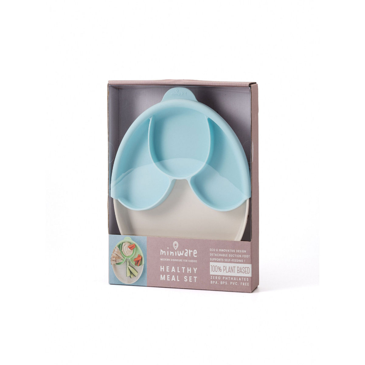Miniware healthy meal suction plate with dividers set vanillaaqua set