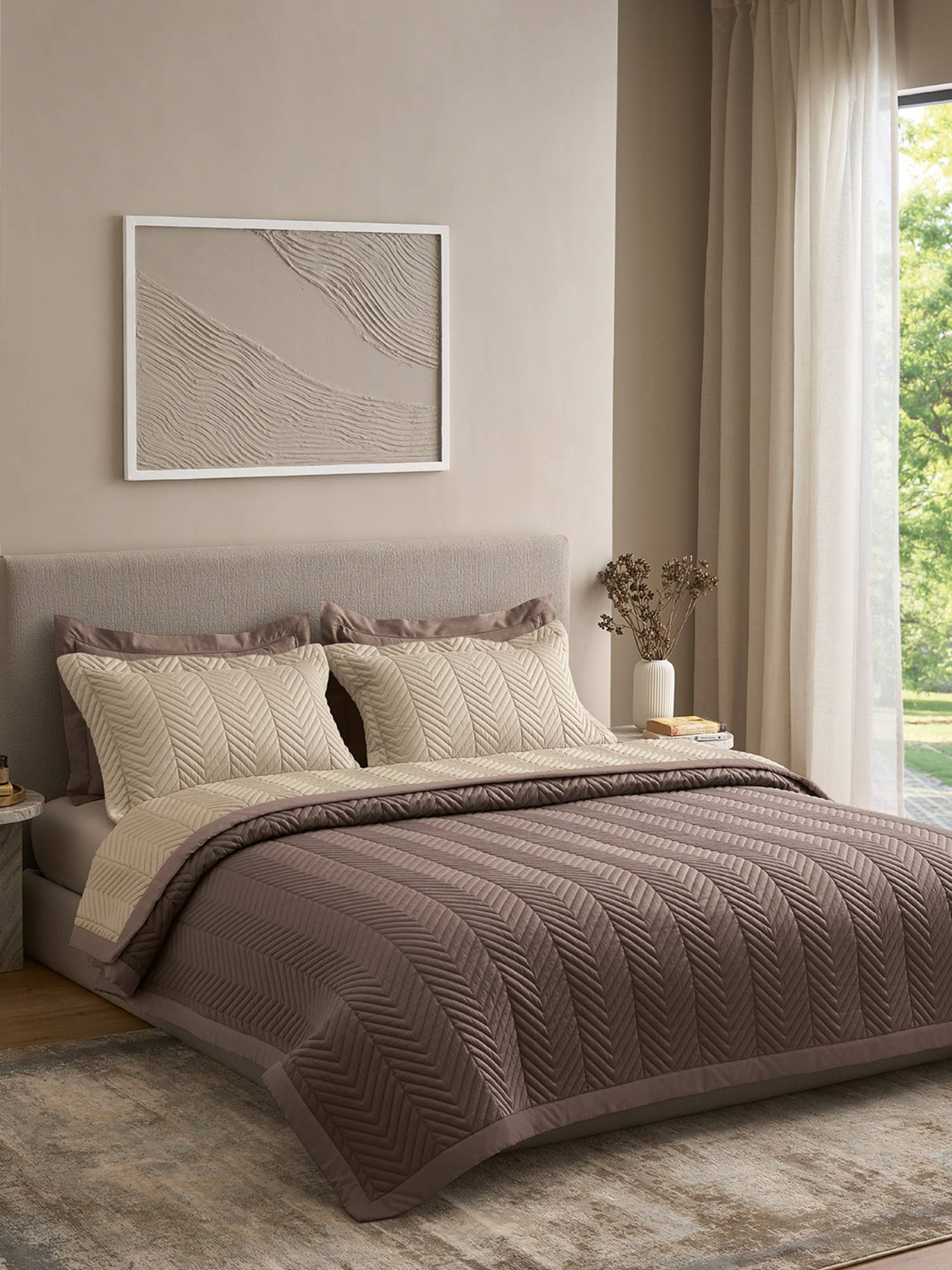 SANSAAR A D'DECOR BRAND LIVE CONSCIOUSLY Grey Linen Double Bedsheet With Pillow Covers (Pack of 3)