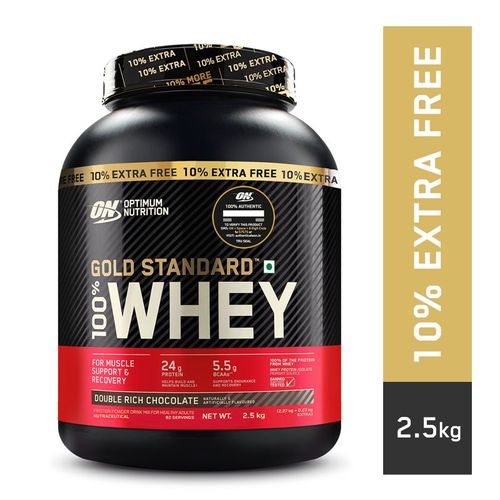 Optimum Nutrition Gold Standard 100% Whey Protein Powder 5 lbs +10% Extra,  2.5 kg, Double Rich Chocolate, Muscle Support & Recovery