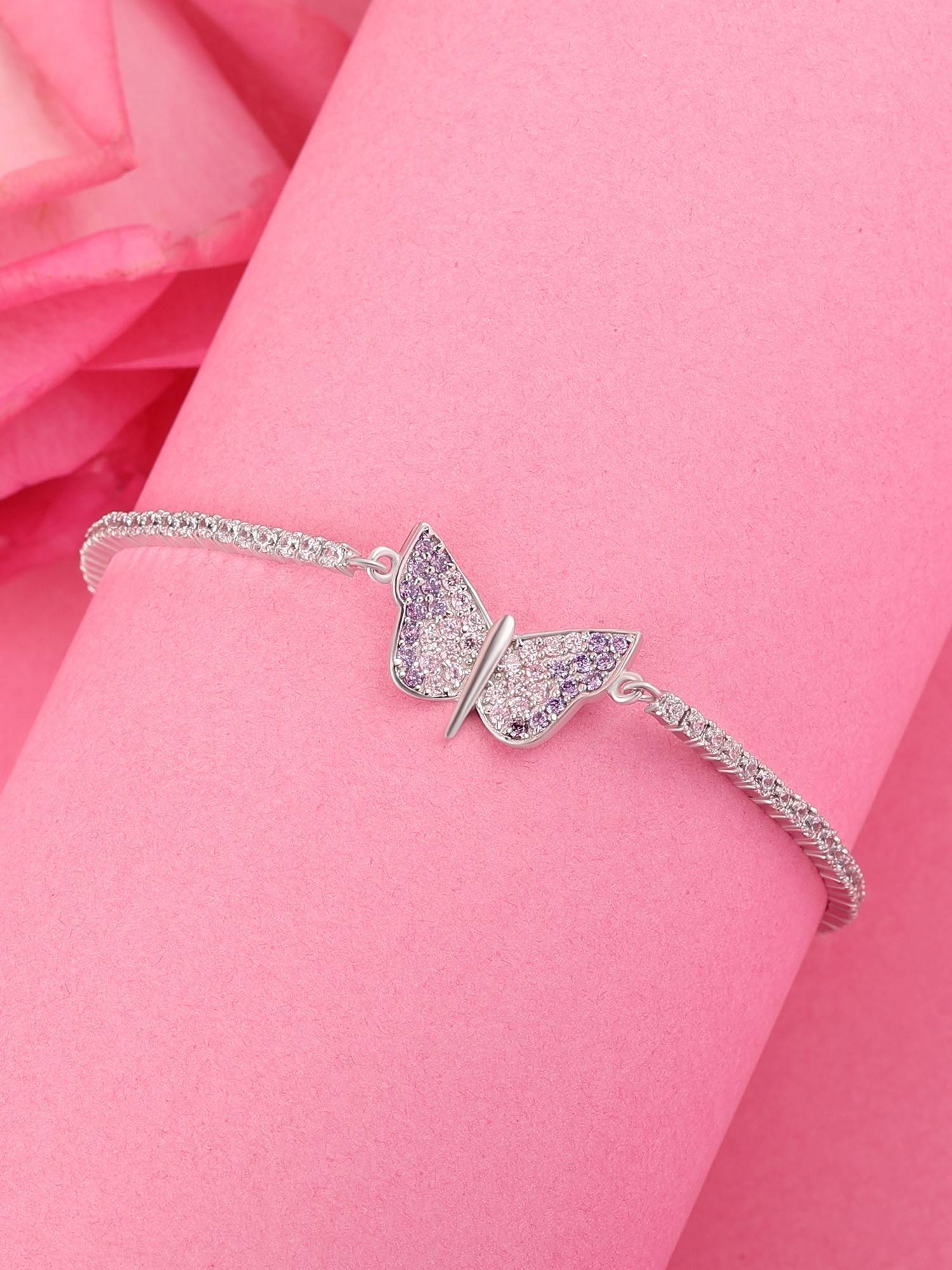 Ornate Jewels 925 Silver American Diamond Butterfly Adjustable Bracelet for Women & Girls