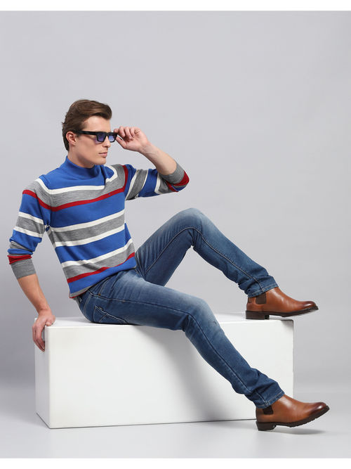 Buy Monte Carlo Multi-Color Striped High Neck Full Sleeve Pullover