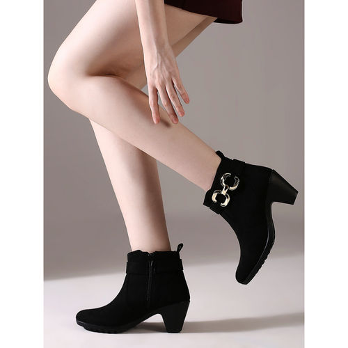 Round Toe Black Shoe Boots Womens Milliner Black Emboss Women's
