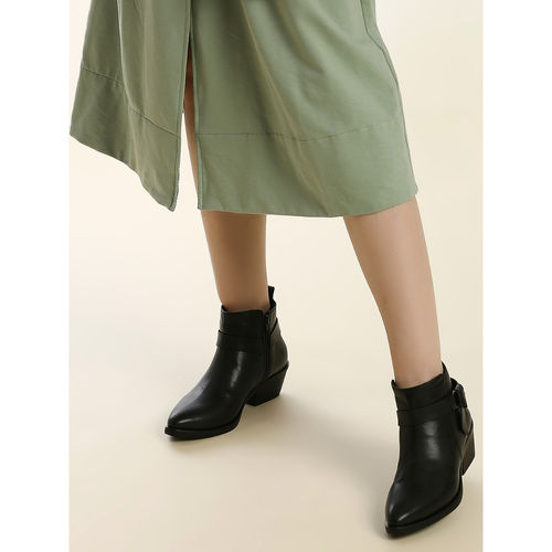INC Women's Ibrina Faux Leather Pointed Toe Ankle Boots - Black, Medium Width, Perfect For Casual Or Dressy Outfits