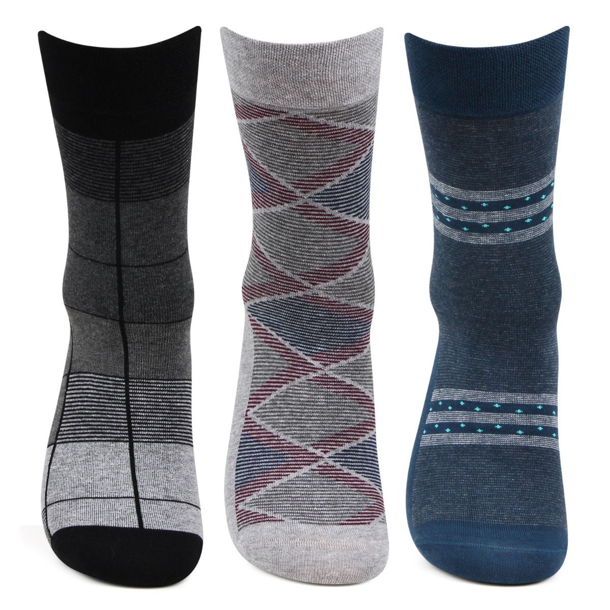 Bonjour Men's Formal Full Length Business/office Socks-pack Of 3 - Multi-Color (Free Size)