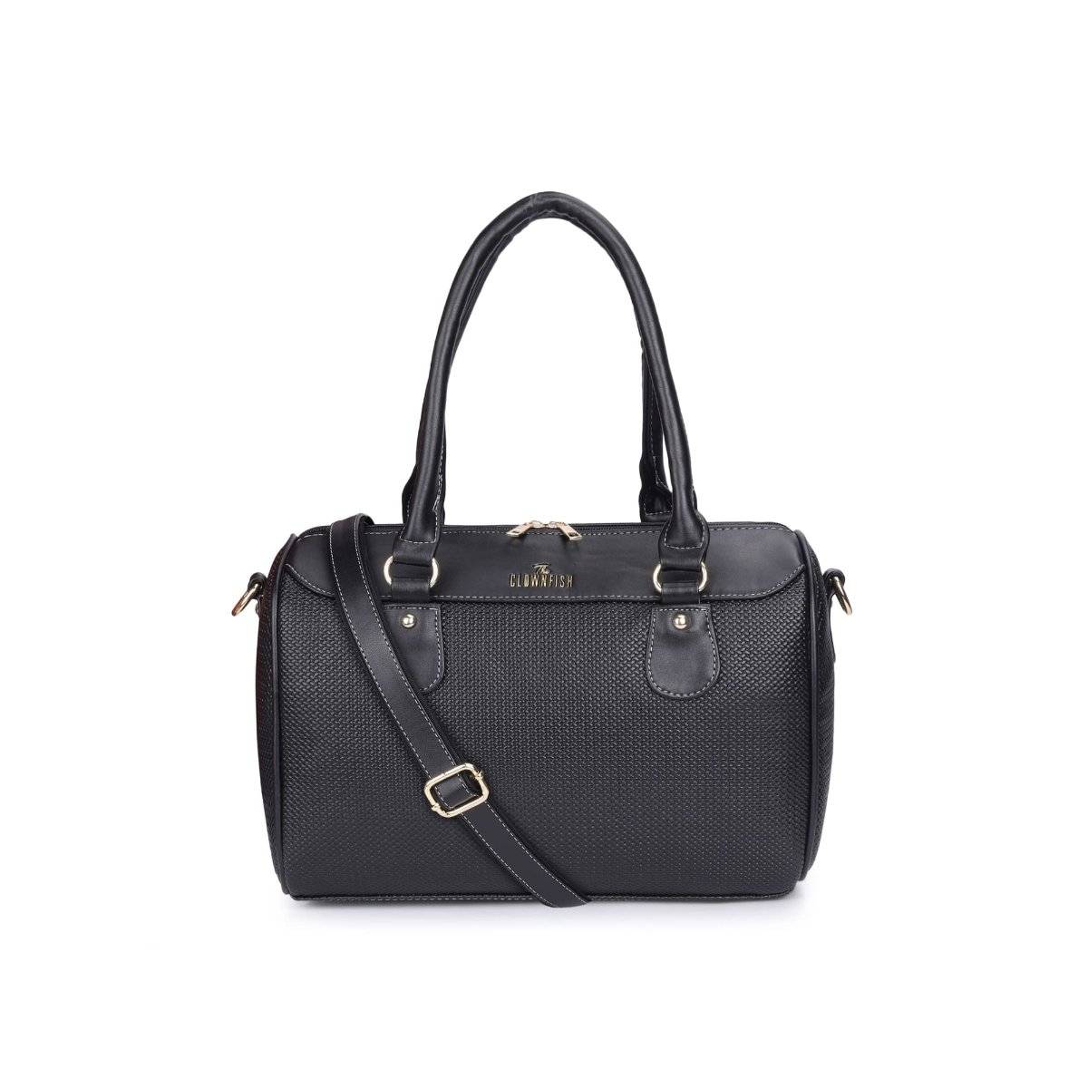 The Clownfish Vegan Leather 9.4L Women Travel Duffle Bag with Detachable Strap (Black)