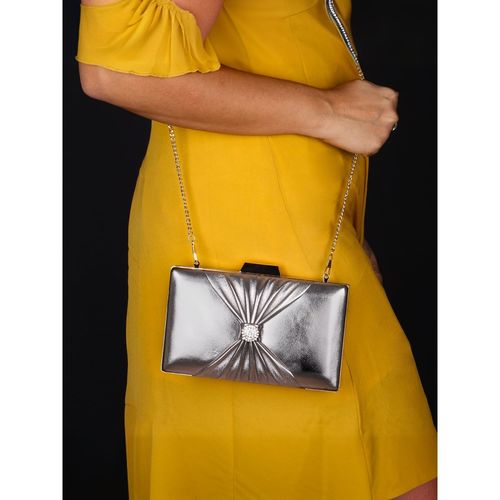 The Clownfish Grey Faux Leather Womens Party Clutch with Detachable Strap