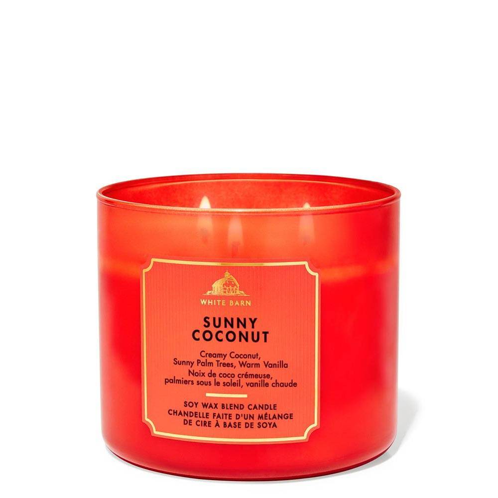 Bath & Body Works Sunny Coconut 3-Wick Candle with Fresh Coconut & Sunlit Woods