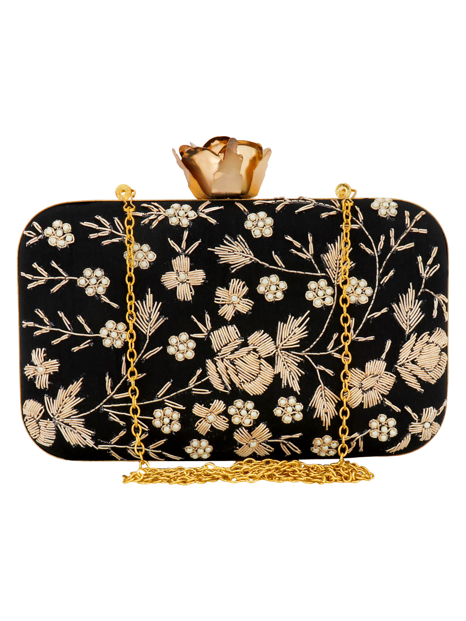 black and gold evening clutch