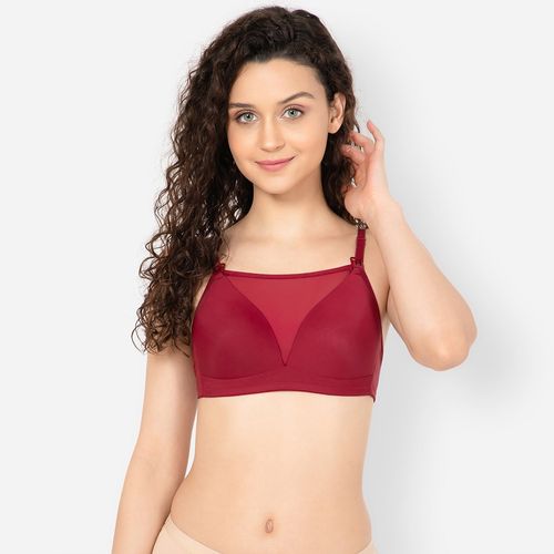 Buy Clovia Polyamide Solid Padded Full Cup Wire Free Maternity Bra - Maroon  Online