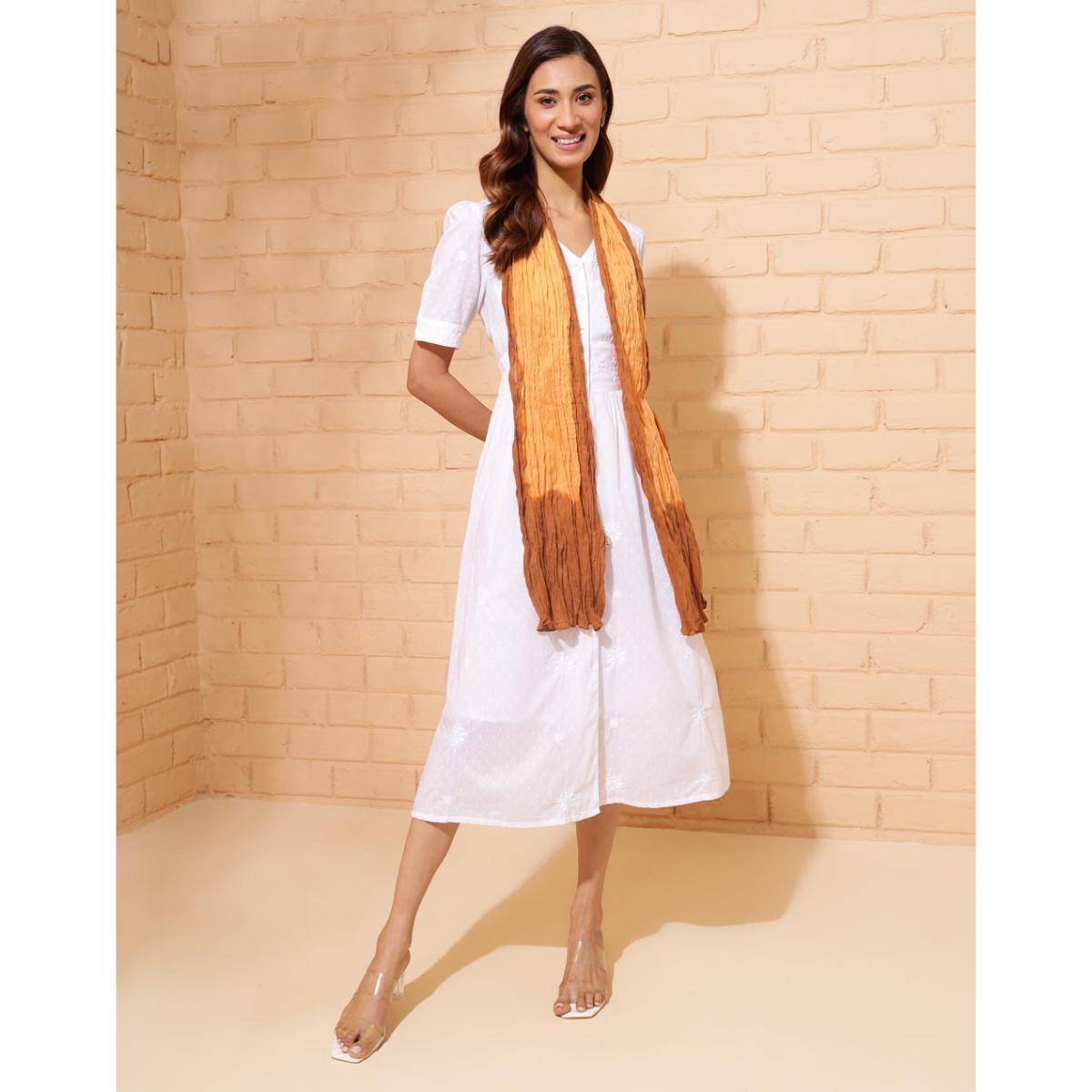 Fabindia Mustard Cotton Woven Stole