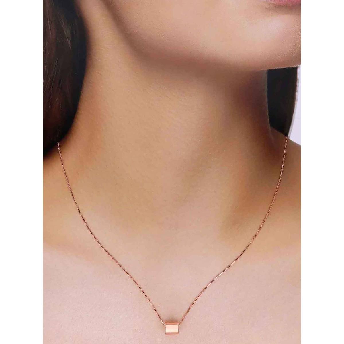 Kai Jewel 92.5 Sterling Silver- Rose Gold Minimalist Circular Pendant Necklace