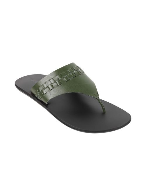Buy Metro Men Leather Olive Green Slippers Online
