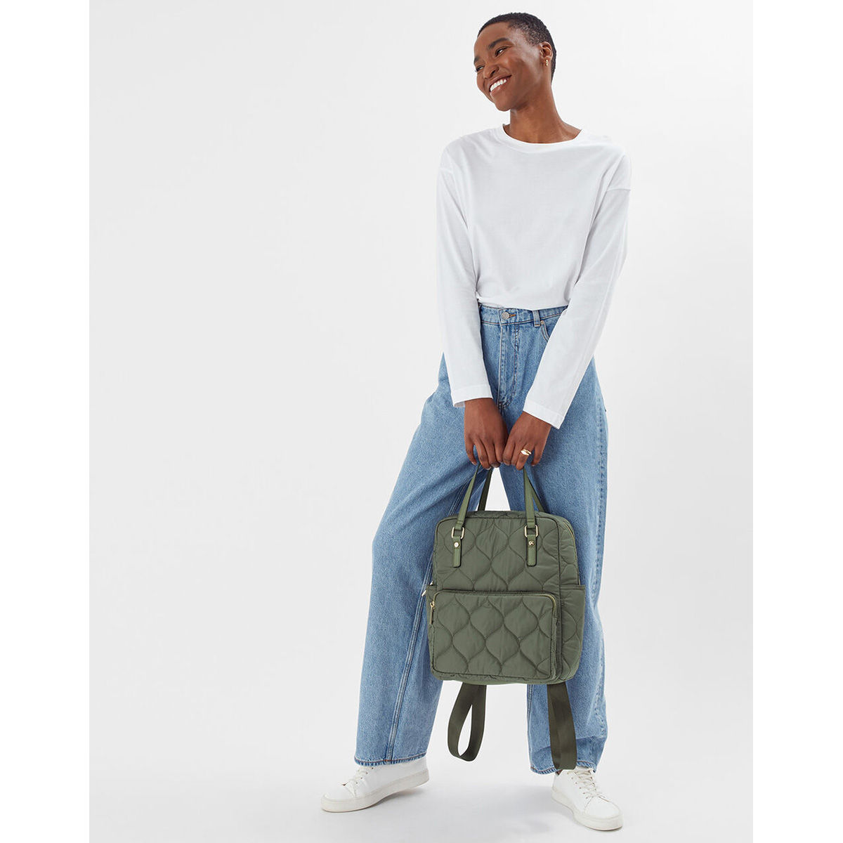 Accessorize London Womens Faux Leather Khaki New Nylon Emmy Backpack