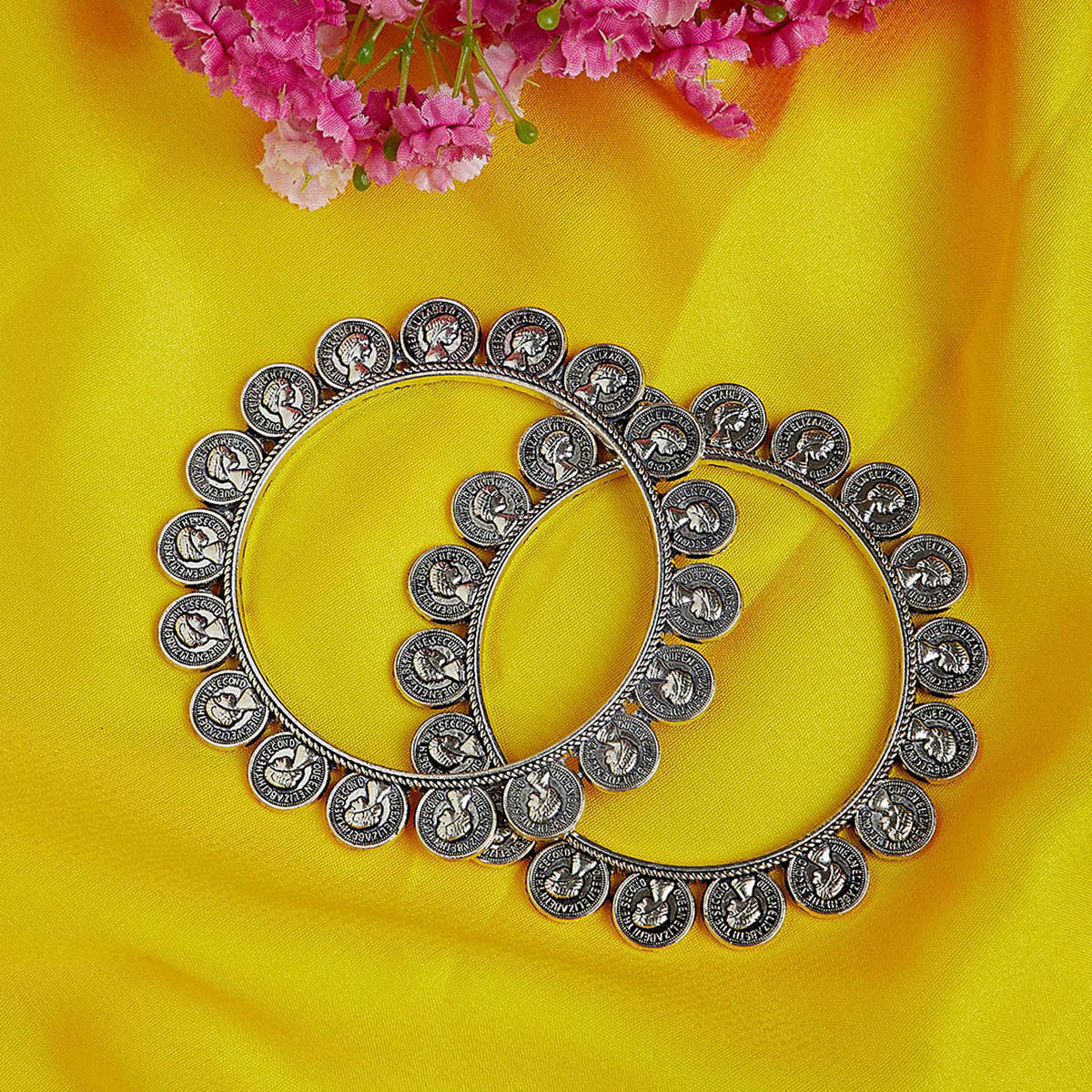 PANASH Set Of 2 Silver-Plated Oxidised Bangles - 2.4