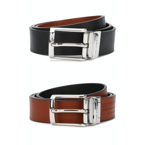 Louis Philippe Black Leather Reversible Belt for Men