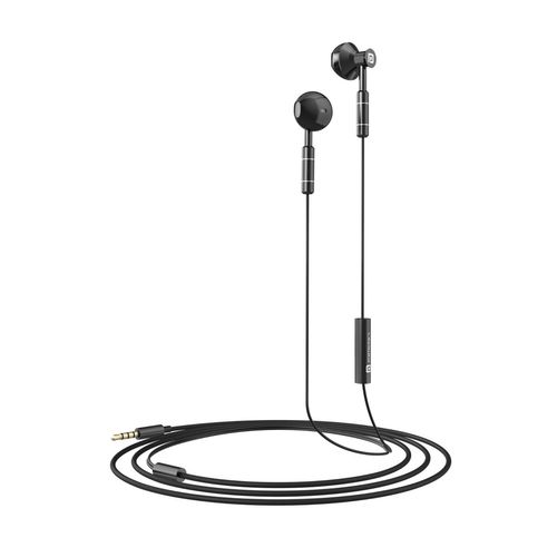 Portronics Ear in-Ear Wired Earphones with Mic, Mtr Cord, 14mm  Driver, Metal Earbuds(Black)