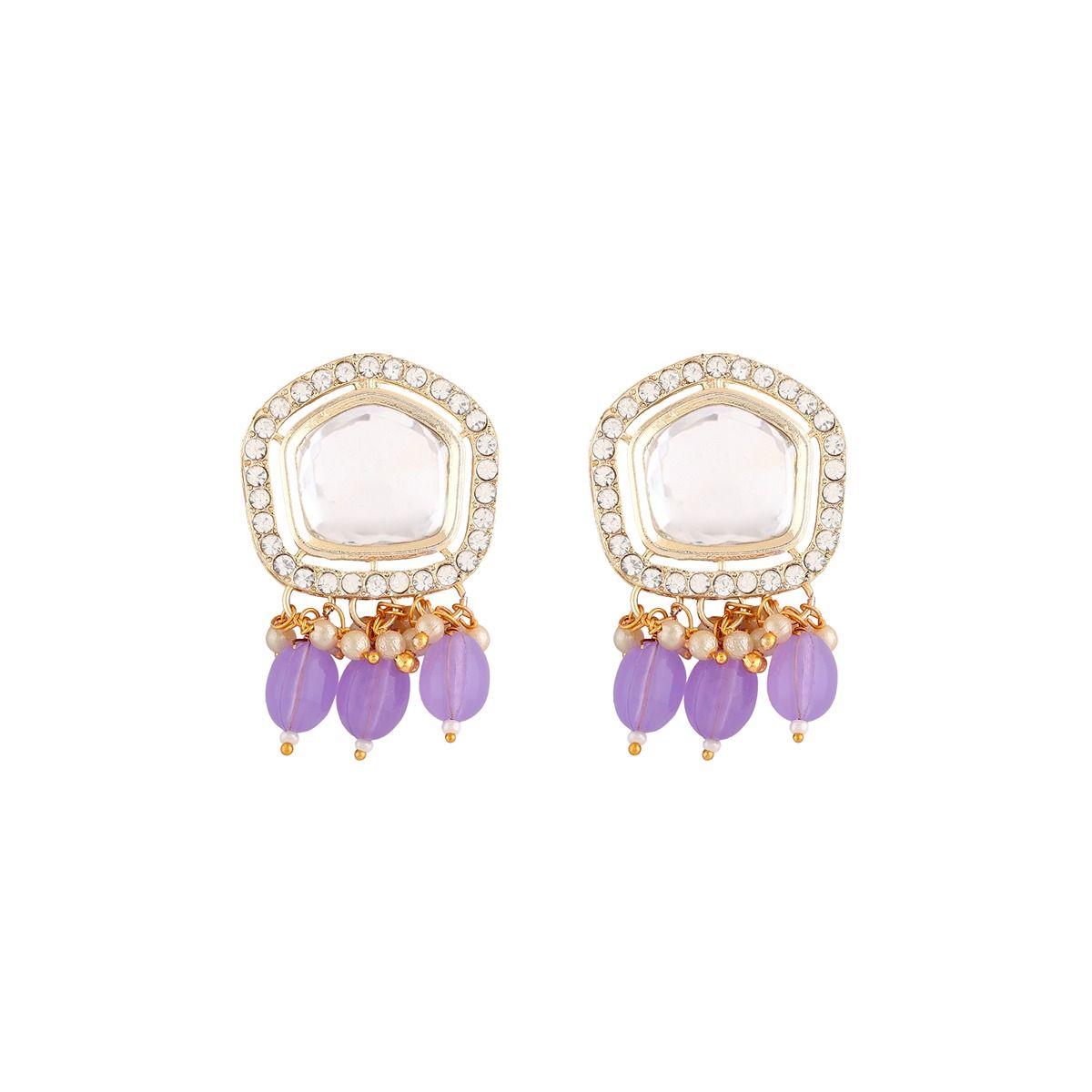 Zaveri Pearls Purple Beads Drop Kundan Bridal Choker Necklace Earring  Set-ZPFK15841