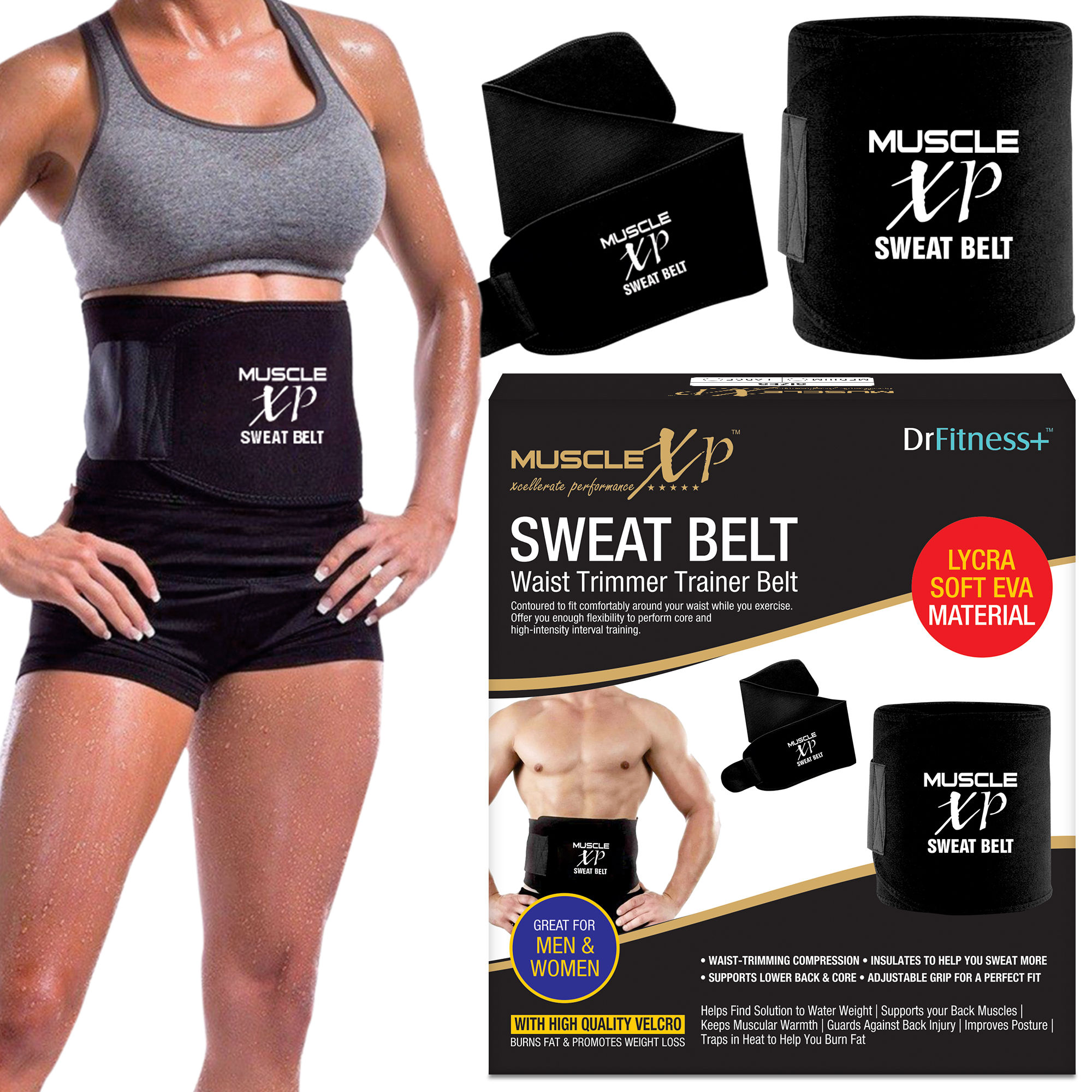Buy MuscleXP Drfitness+ Sweat Belt For Men And Women, Weight Loss, Tummy  Trimming - Black Online