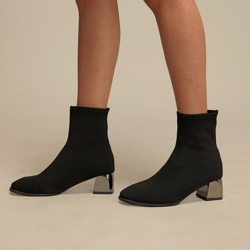 Twenty Dresses by Nykaa Fashion Black Ankle Length Square Toe Block Heel  Boots (EURO 36)