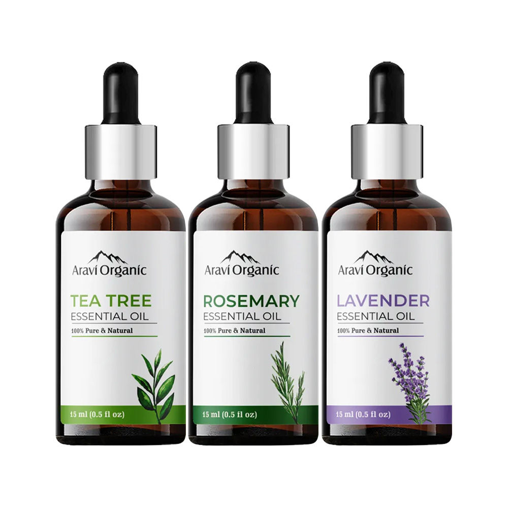 Aravi Organic Tea Tree,lavender And Rosemary Essential Oil Combo Pack 1