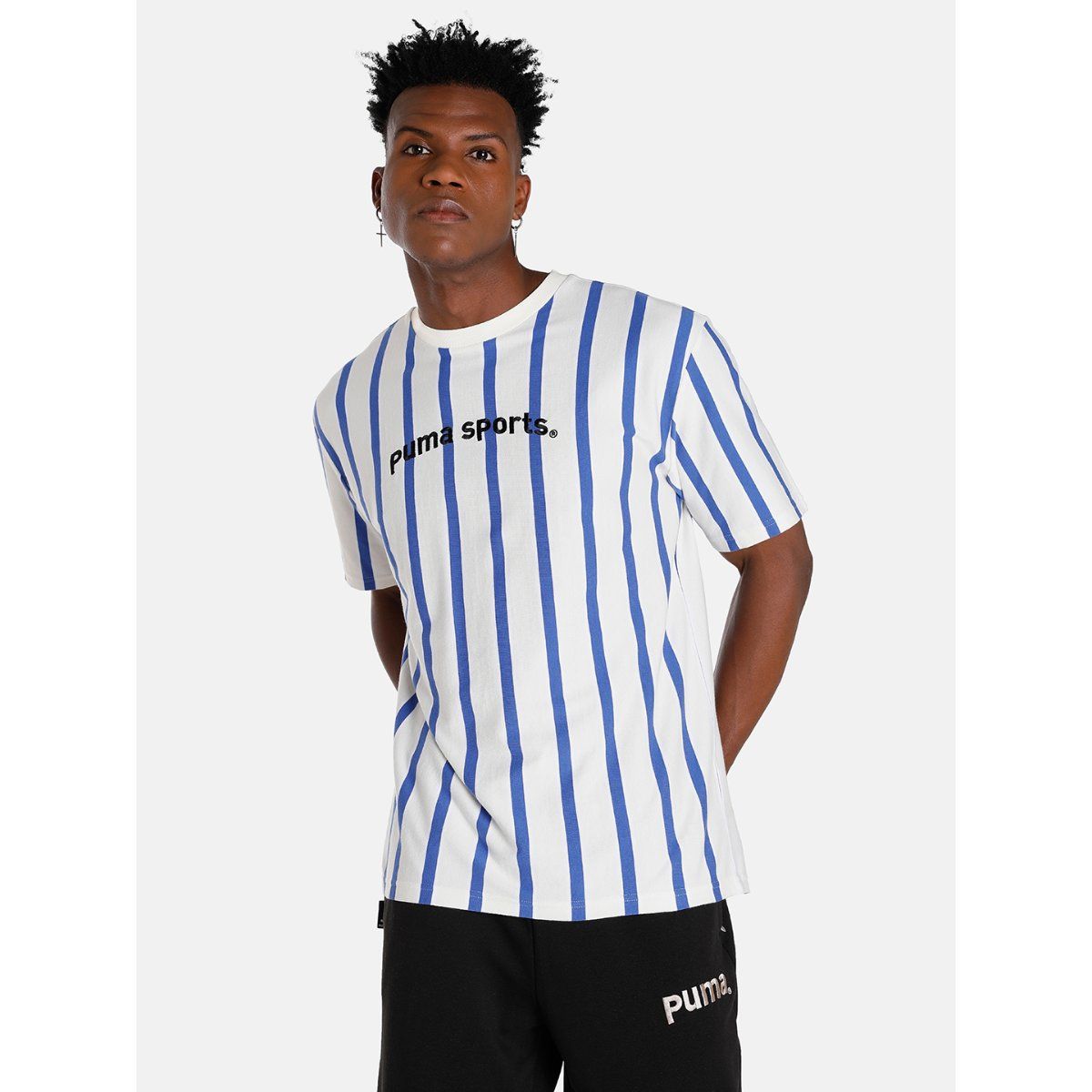 Buy Puma Team Striped Mens White T-shirt Online