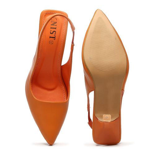 Pointed Toe Orange Stilettos Shoes Buy Lotus Orange Diamante