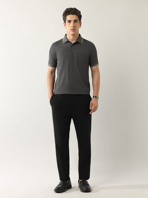 Buy Arrow Men Charcoal Textured Regular Fit Front Pocket Polo T