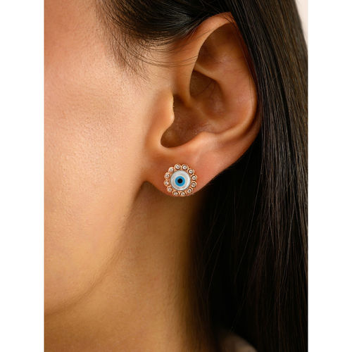 METALM Gold Sparkling CZ Diamond Protective Silver Jewellery Evil Eye Stud  Earrings