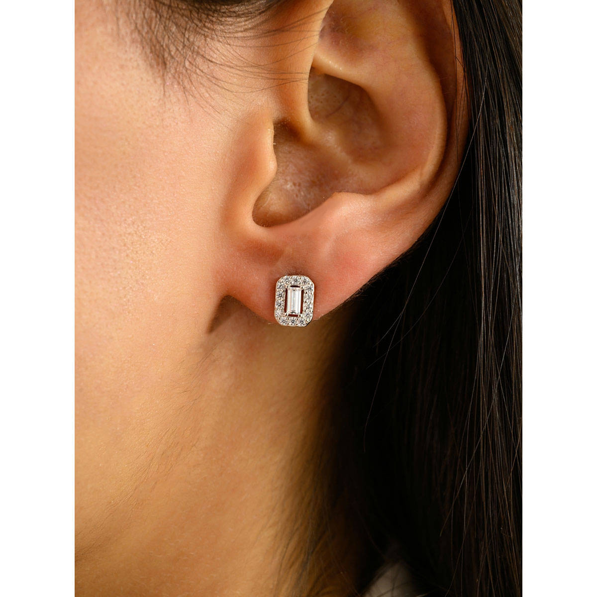 METALM Women 925 Silver White Gold CZ Diamond Stud Earrings