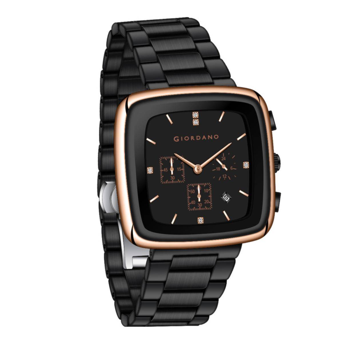 Giordano Men Black Dial Square Stainless Steel Analog Watch - GZ-50162-22 (M)