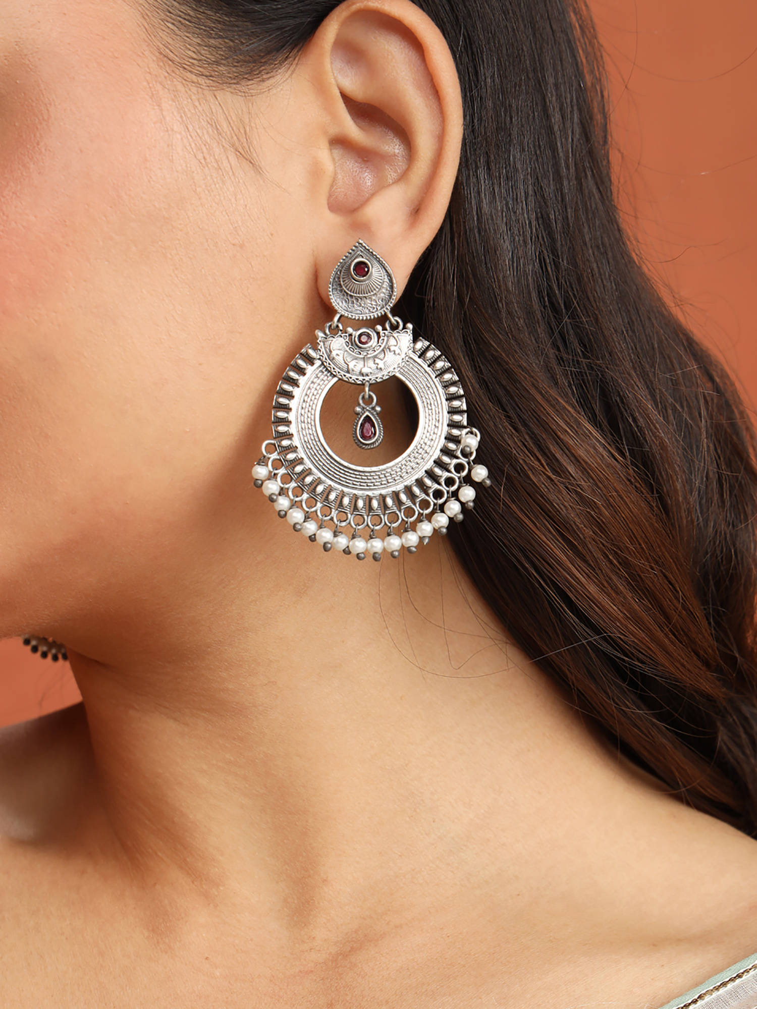 Fabindia Metal Dangler Red Earrings