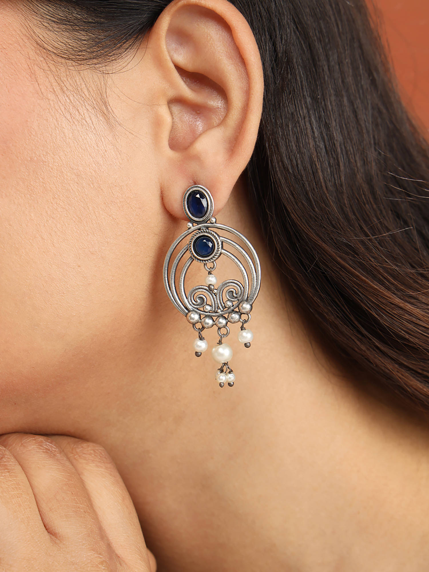 Fabindia Metal Stud Blue Earrings