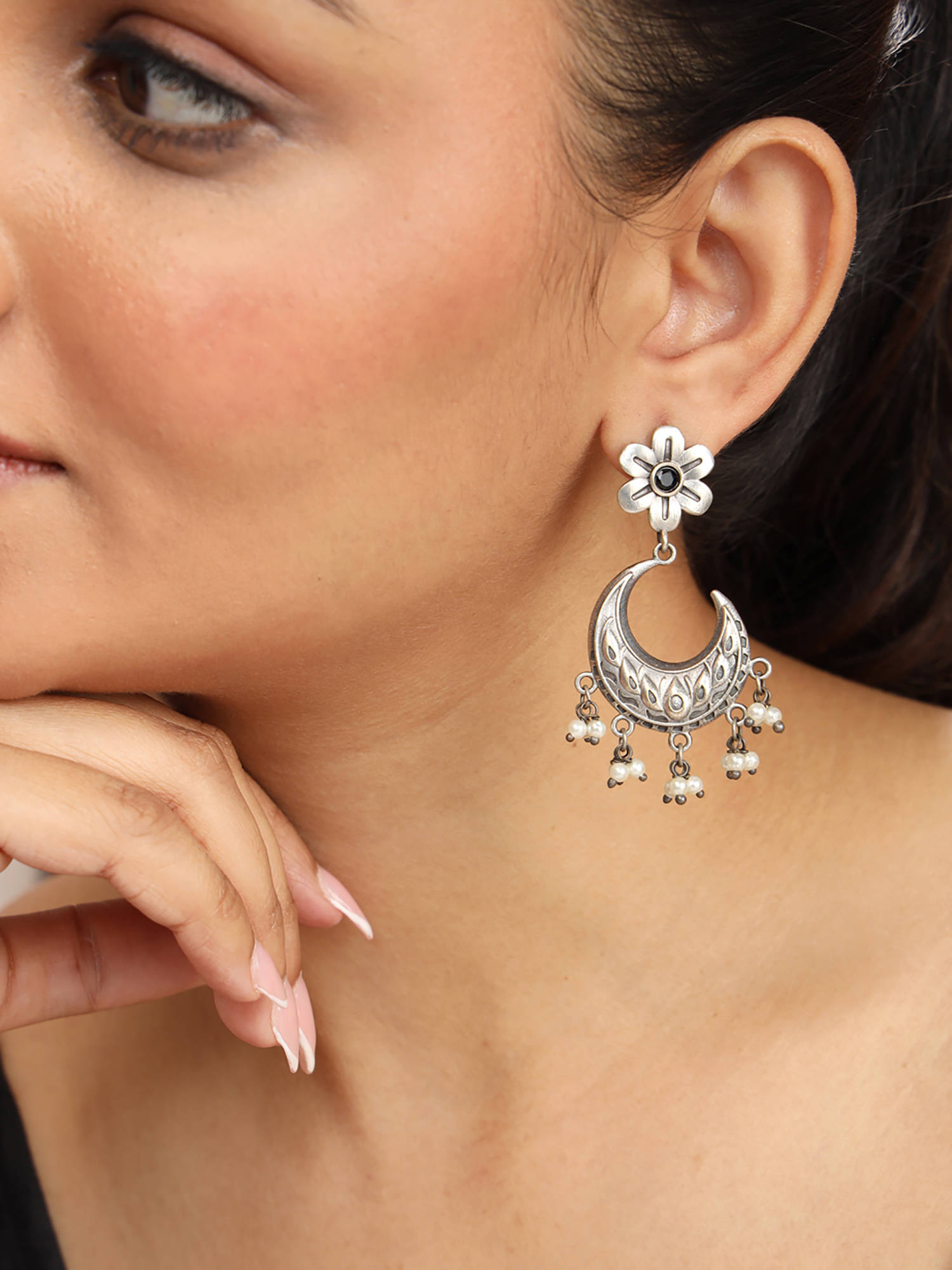 Fabindia Metal Dangler Black Earrings