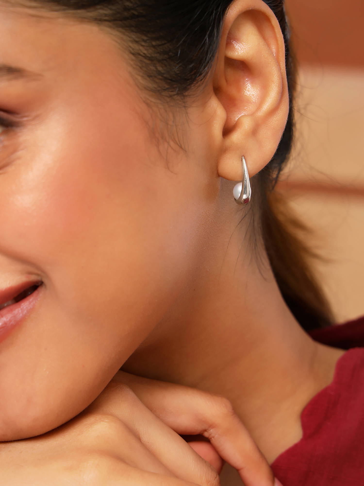 Fabindia Silver Drop White Earrings