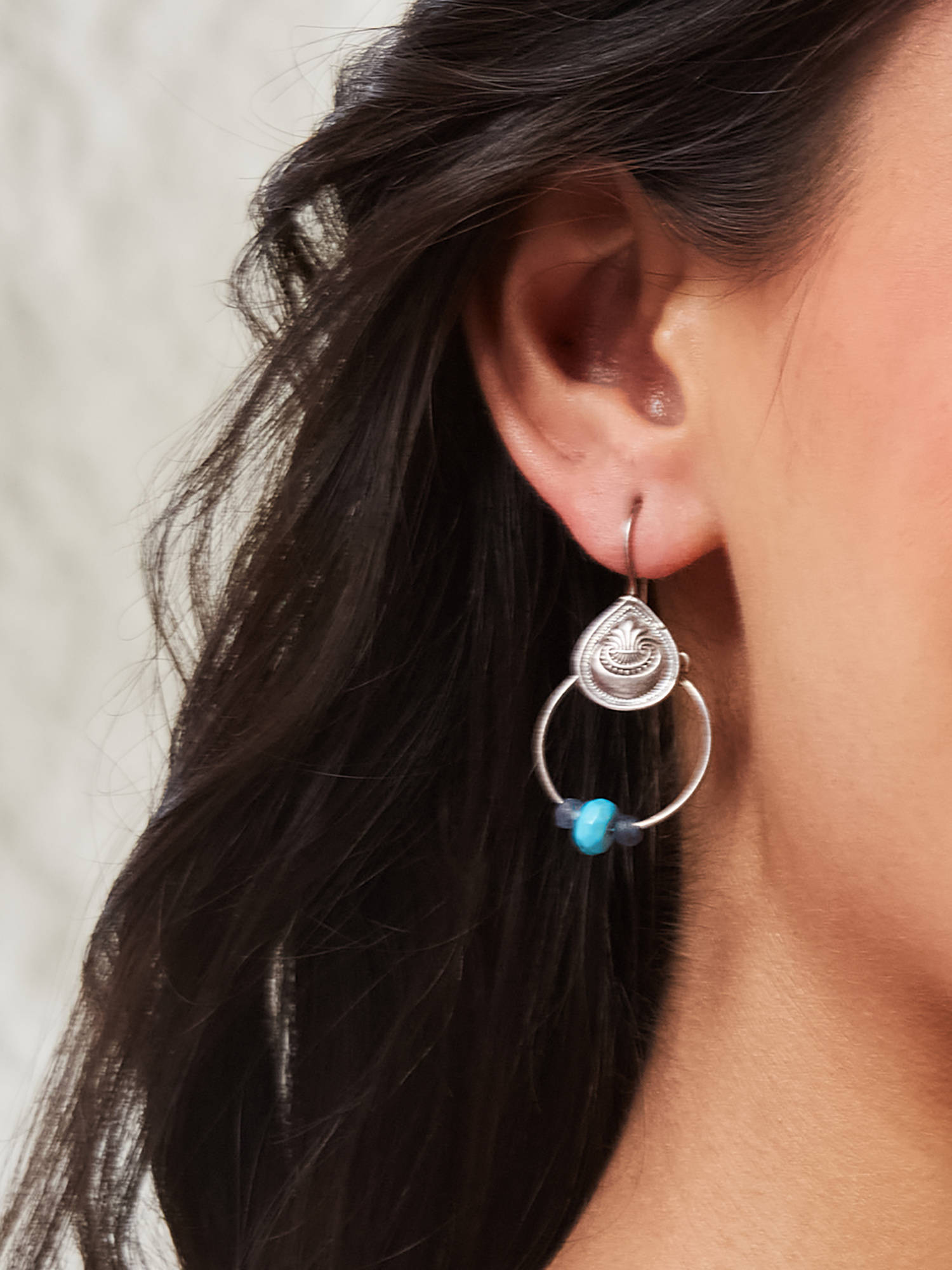 Fabindia Silver Dangler Drop Blue Earrings