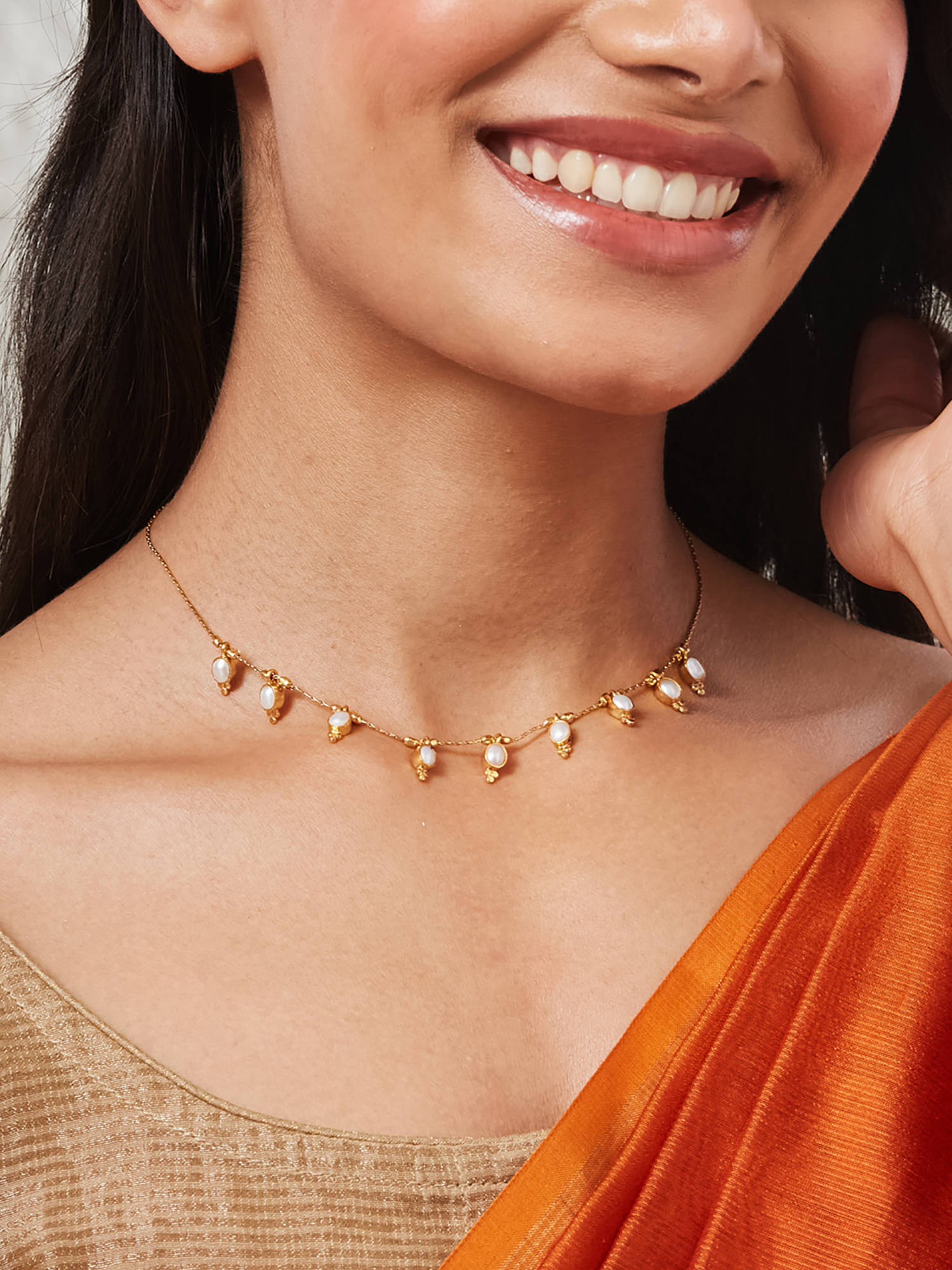 Fabindia Silver Short White Necklace