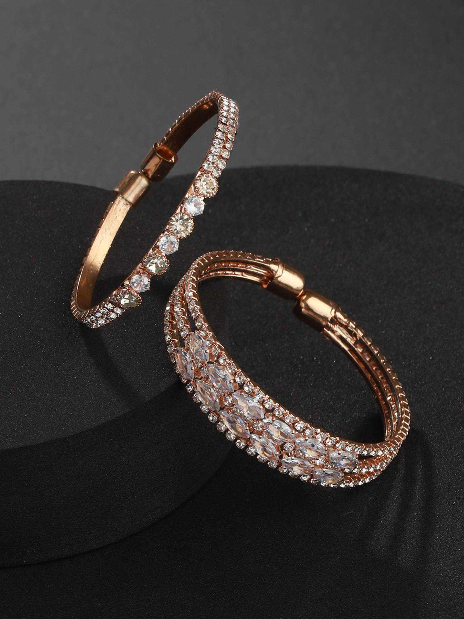 Jazz and Sizzle White Rose Gold-Plated Cuff Adjustable Bracelets For Women (Set Of 2)
