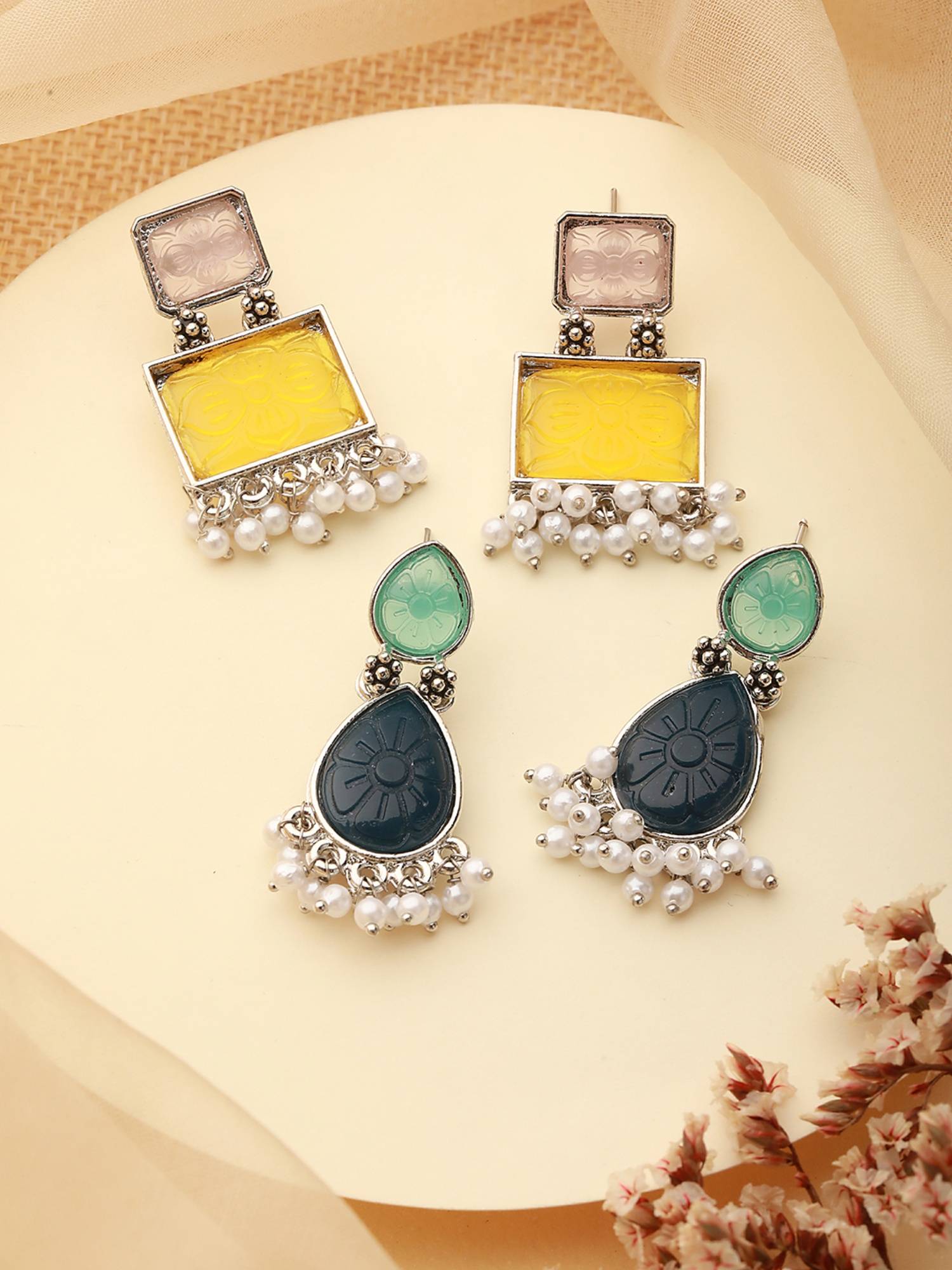 Jazz and Sizzle Geometric Drop Multi-Color Earrings (Pack Of 2)