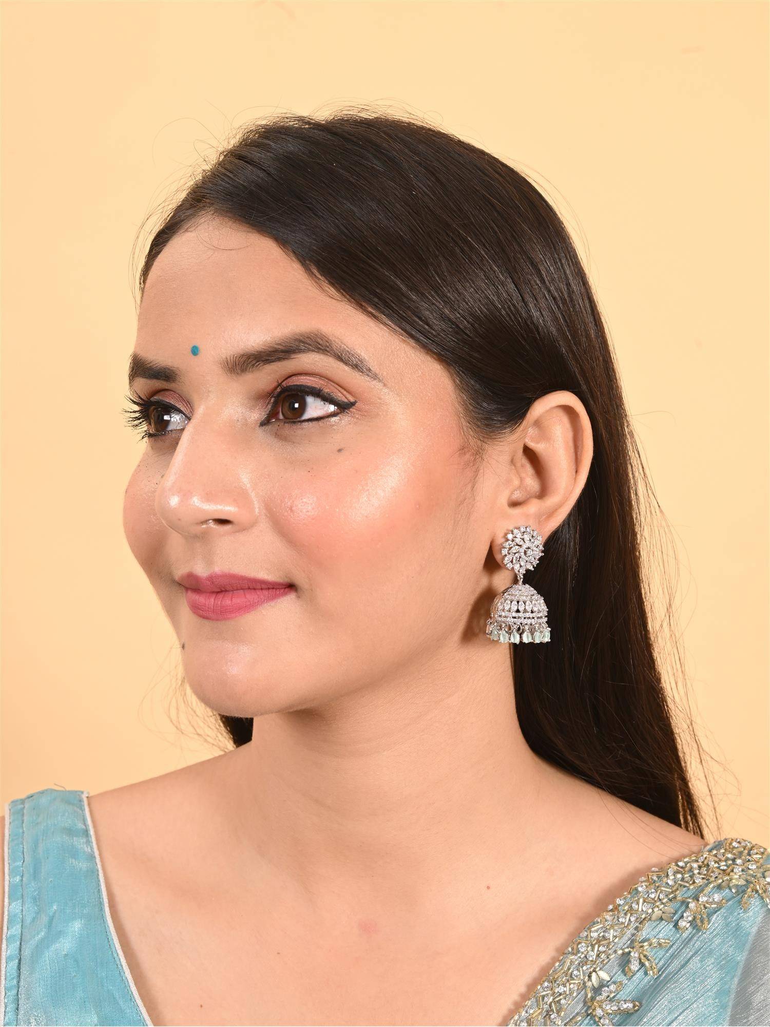 Ratnavali Jewels Silver Plated Mint Green Jhumka